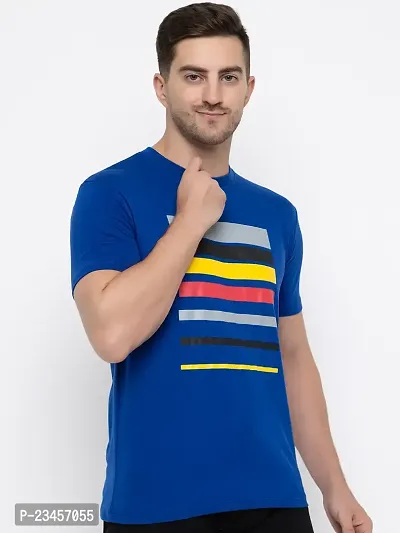 Trendy Blue Cotton Printed Round Neck Tees For Men-thumb2