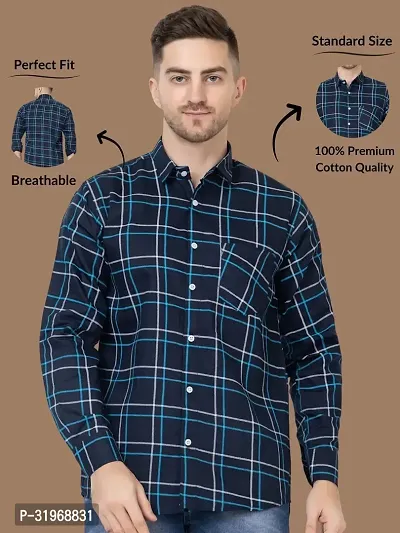 Reliable Navy Blue Cotton Checked Long Sleeves Casual Shirts For Men-thumb0