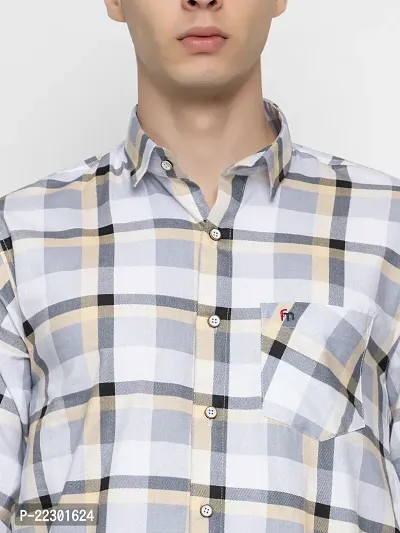 Stylish Yellow Cotton Checked Casual Shirt For Men-thumb3