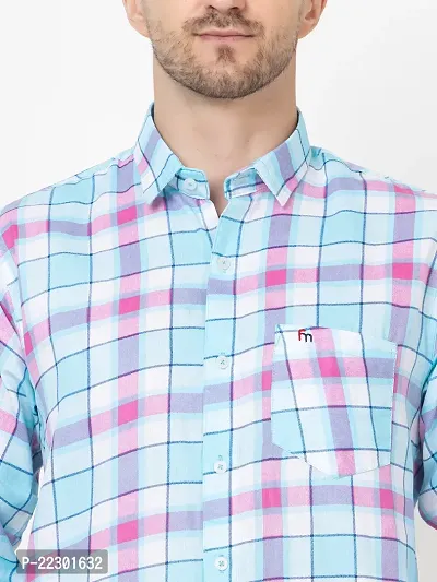 Stylish Blue Cotton Checked Casual Shirt For Men-thumb3