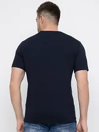 Trendy Navy Blue Cotton Printed Round Neck Tees For Men-thumb1