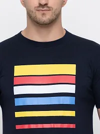 Trendy Navy Blue Cotton Printed Round Neck Tees For Men-thumb4