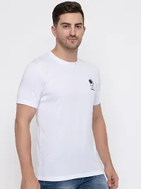 Stylish White Cotton Solid Round Neck T-Shirt For Men-thumb3