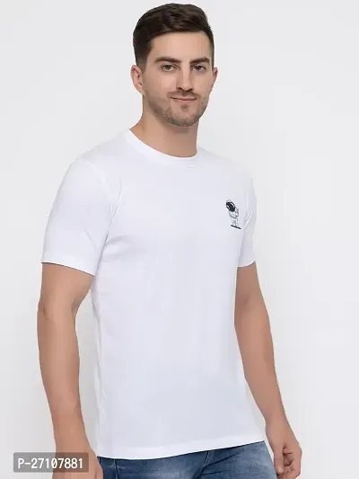 Stylish White Cotton Solid Round Neck T-Shirt For Men-thumb4