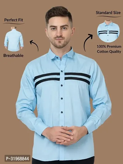 Reliable Sea Green Cotton Solid Long Sleeves Casual Shirts For Men-thumb0