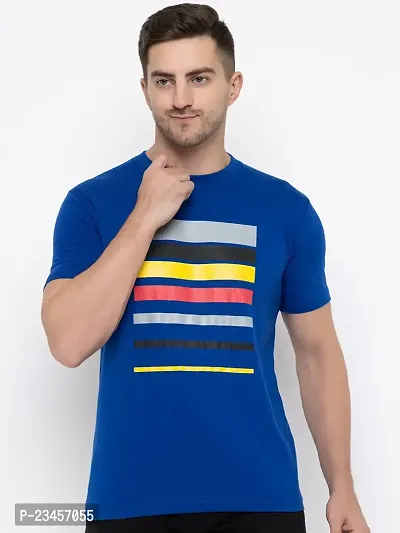 Trendy Blue Cotton Printed Round Neck Tees For Men-thumb0