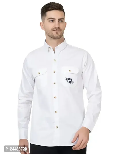 FREKMAN Men's Designer Double Pocket with Print (Palm Angel) Full Sleeves, Regular fit Shirt-thumb0