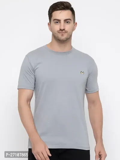 Stylish Grey Cotton Solid Round Neck T-Shirt For Men-thumb0