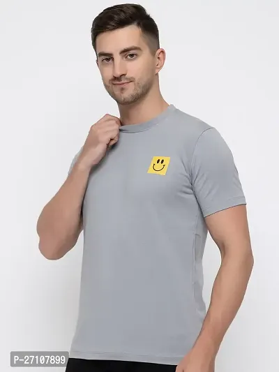 Stylish Grey Cotton Solid Round Neck T-Shirt For Men-thumb5