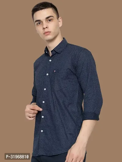 Reliable Navy Blue Cotton Printed Long Sleeves Casual Shirts For Men-thumb3