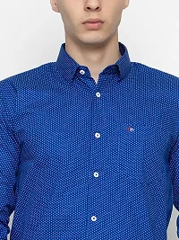Stylish Blue Cotton Printed Casual Shirt For Men-thumb4