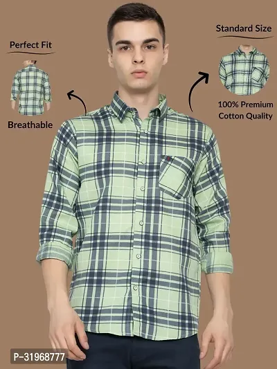 Reliable Green Cotton Checked Long Sleeves Casual Shirts For Men-thumb0