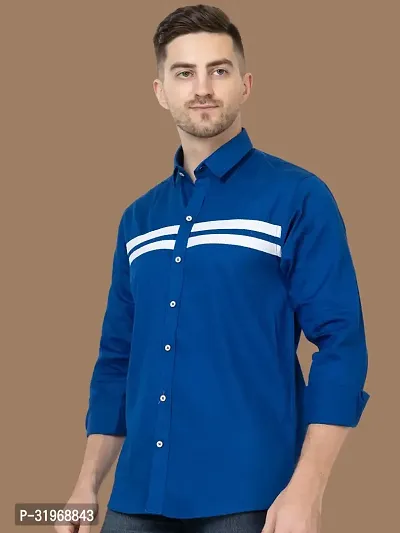 Reliable Blue Cotton Solid Long Sleeves Casual Shirts For Men-thumb3