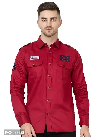 FREKMAN Men's Full Sleeve Multi-Pocket Solid Cotton Cargo Shirt