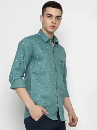 Stylish Green Cotton Printed Casual Shirt For Men-thumb2