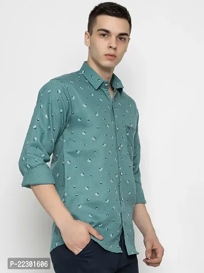 Stylish Green Cotton Printed Casual Shirt For Men-thumb3