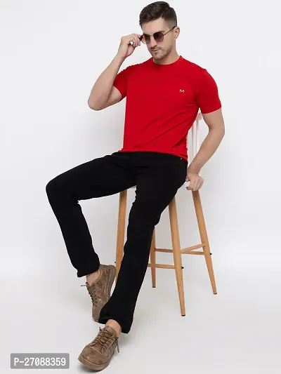 Fabulous Red Cotton Solid Round Neck Tees For Men-thumb4