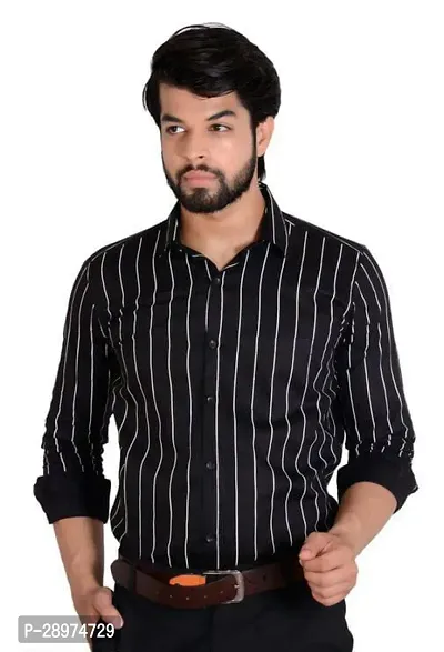 Stylish Black Cotton Long Sleeves Casual Shirt For Men-thumb0