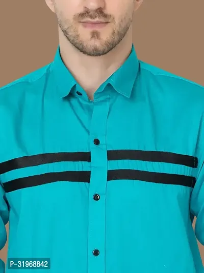 Reliable Teal Cotton Solid Long Sleeves Casual Shirts For Men-thumb4