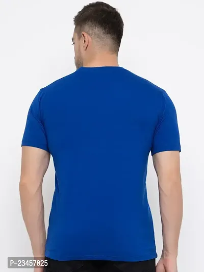 Trendy Blue Cotton Printed Round Neck Tees For Men-thumb2