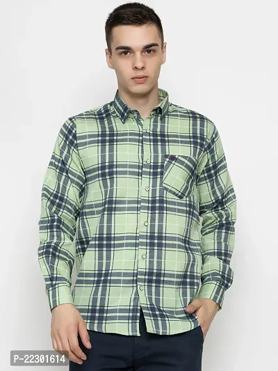 Stylish Green Cotton Checked Casual Shirt For Men-thumb0