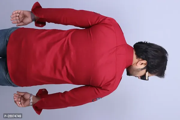 Stylish Red Cotton Long Sleeves Casual Shirt For Men-thumb2