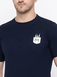 Stylish Navy Blue Cotton Solid Round Neck T-Shirt For Men-thumb2