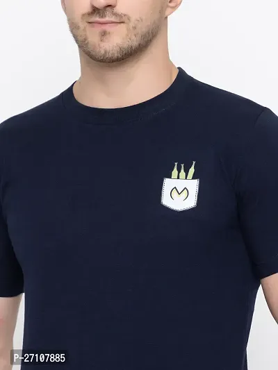 Stylish Navy Blue Cotton Solid Round Neck T-Shirt For Men-thumb3