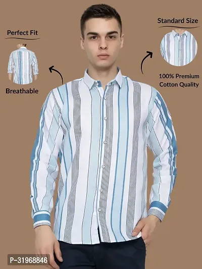 Reliable Navy Blue Cotton Striped Long Sleeves Casual Shirts For Men