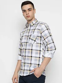 Stylish Yellow Cotton Checked Casual Shirt For Men-thumb4