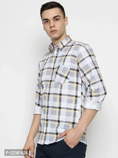 Stylish Yellow Cotton Checked Casual Shirt For Men-thumb5