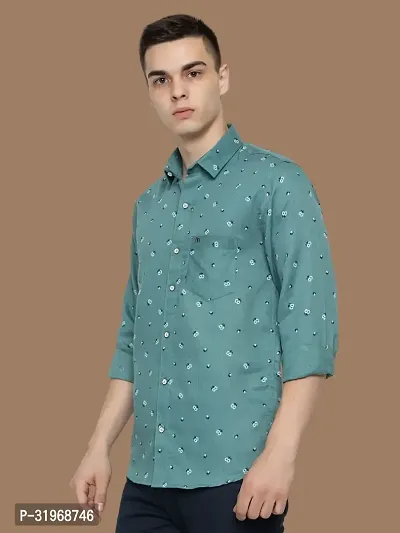 Reliable Green Cotton Printed Long Sleeves Casual Shirts For Men-thumb3