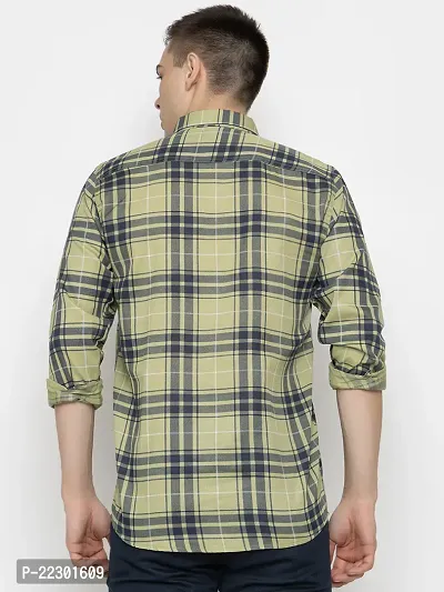 Stylish Green Cotton Checked Casual Shirt For Men-thumb2