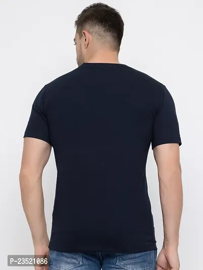 Reliable Navy Blue Cotton Printed Round Neck Tees For Men-thumb2