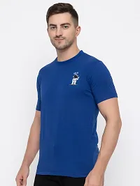 Stylish Blue Cotton Solid Round Neck T-Shirt For Men-thumb4