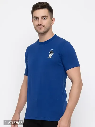 Stylish Blue Cotton Solid Round Neck T-Shirt For Men-thumb5