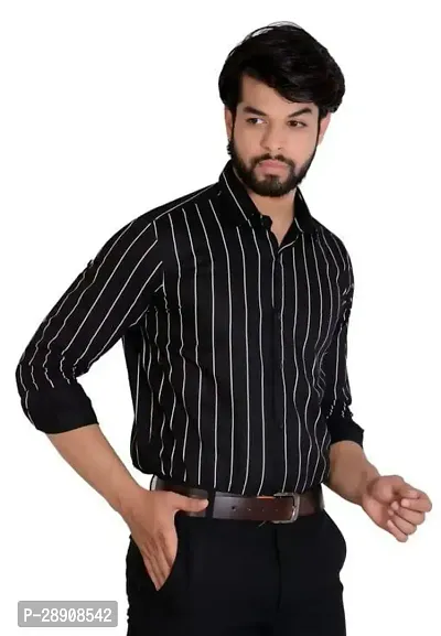 Reliable Black Cotton Striped Casual Shirt For Men-thumb3