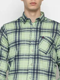 Stylish Green Cotton Checked Casual Shirt For Men-thumb4