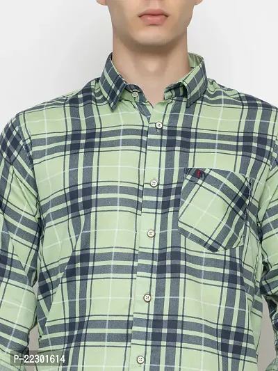 Stylish Green Cotton Checked Casual Shirt For Men-thumb5