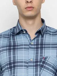 Stylish Blue Cotton Checked Casual Shirt For Men-thumb4