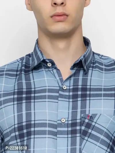 Stylish Blue Cotton Checked Casual Shirt For Men-thumb5