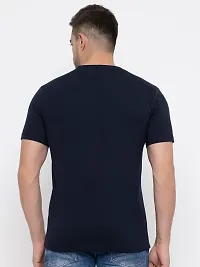 Trendy Navy Blue Cotton Printed Round Neck Tees For Men-thumb3