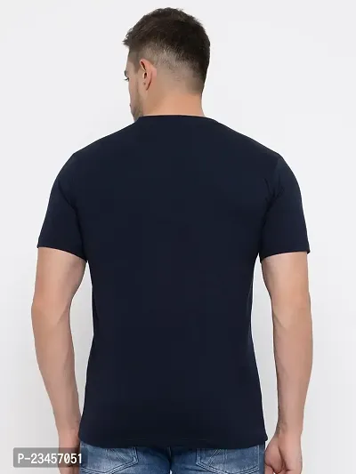 Trendy Navy Blue Cotton Printed Round Neck Tees For Men-thumb4