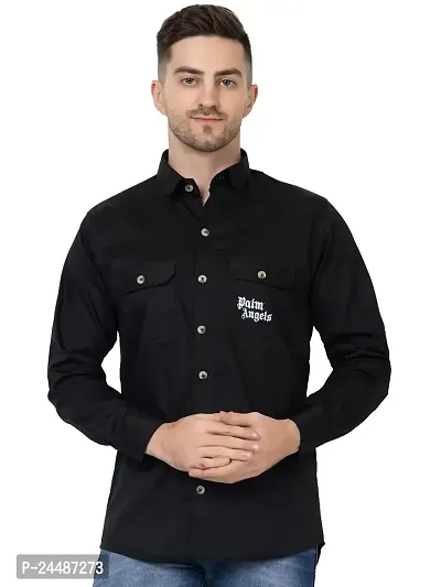 FREKMAN Men's Designer Double Pocket with Print (Palm Angel) Full Sleeves, Regular fit Shirt