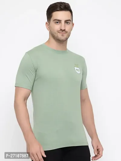 Stylish Green Cotton Solid Round Neck T-Shirt For Men-thumb4