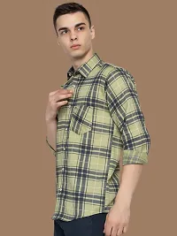 Reliable Olive Cotton Checked Long Sleeves Casual Shirts For Men-thumb2