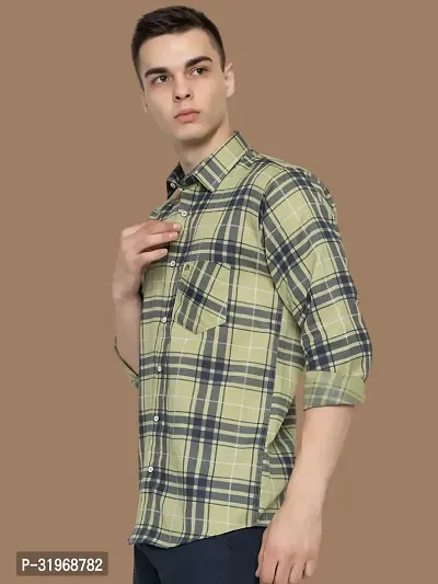 Reliable Olive Cotton Checked Long Sleeves Casual Shirts For Men-thumb3