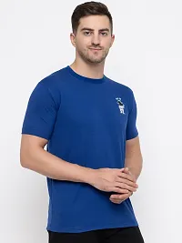 Stylish Blue Cotton Solid Round Neck T-Shirt For Men-thumb3