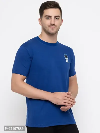 Stylish Blue Cotton Solid Round Neck T-Shirt For Men-thumb4