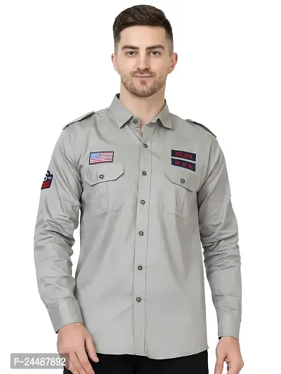 FREKMAN Men's Full Sleeve Multi-Pocket Solid Cotton Cargo Shirt